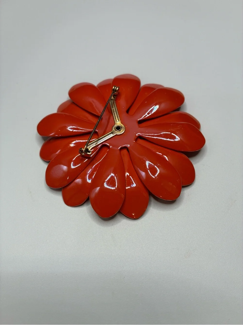 Vintage Glossy Orange  Flower Brooch -